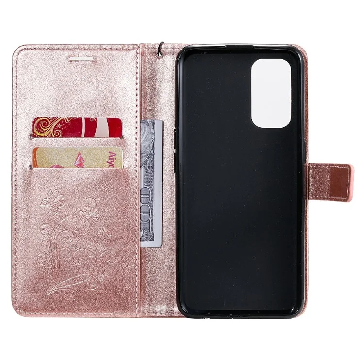 For Oppo Reno5 4G / 5G / Reno5 K / Find X3 Lite Wallet Case Floral Butterfly Imprinted Leather Phone Cover Stand - Rose Gold-Cellmalls