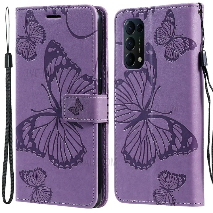 For Oppo Reno5 4G / 5G / Reno5 K / Find X3 Lite Wallet Case Floral Butterfly Imprinted Leather Phone Cover Stand - Rose Gold-Cellmalls