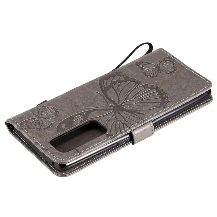 For OPPO Find X3 Neo / Reno5 Pro Plus 5G Wallet Case Floral Butterfly Imprinted Leather Phone Cover Stand - Grey-Cellmalls