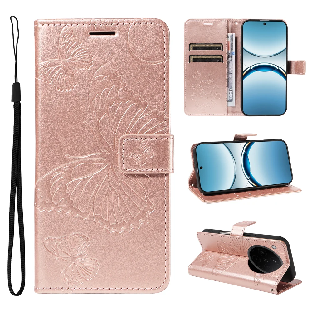 For Oppo Find X8 5G Wallet Case Floral Butterfly Imprinted Leather Phone Cover Stand -  Green-Cellmalls