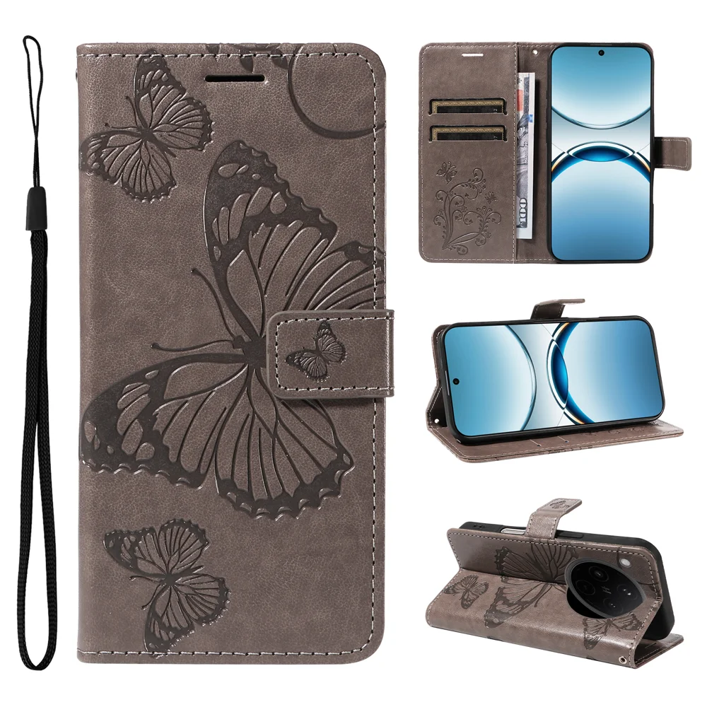 For Oppo Find X8 5G Wallet Case Floral Butterfly Imprinted Leather Phone Cover Stand -  Green-Cellmalls