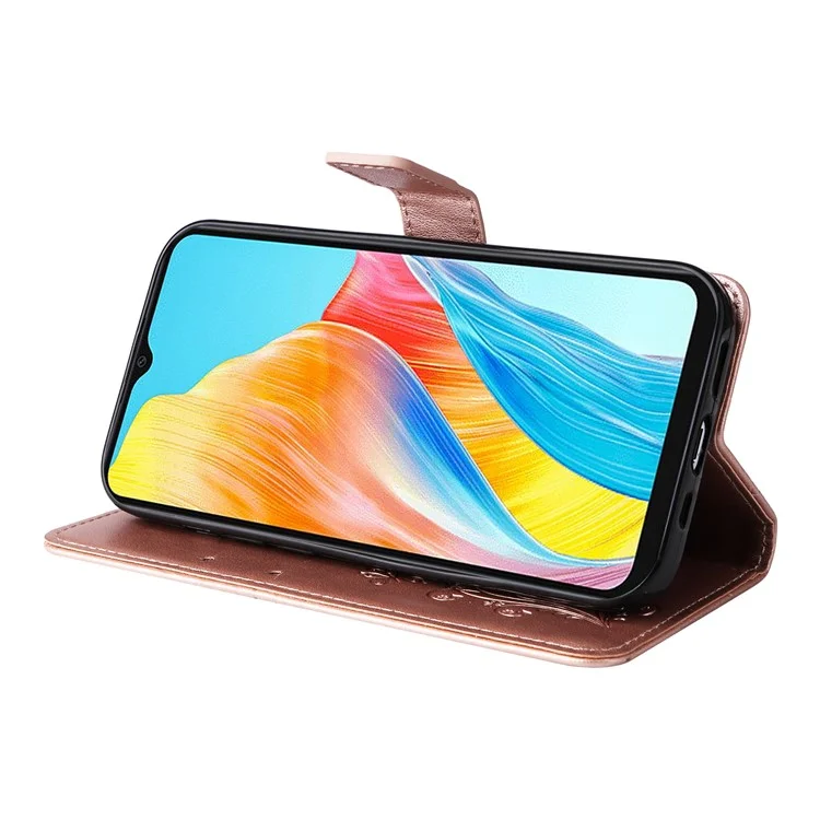 For Oppo A38 4G Wallet Case Floral Butterfly Imprinted Leather Phone Cover Stand - Rose Gold-Cellmalls