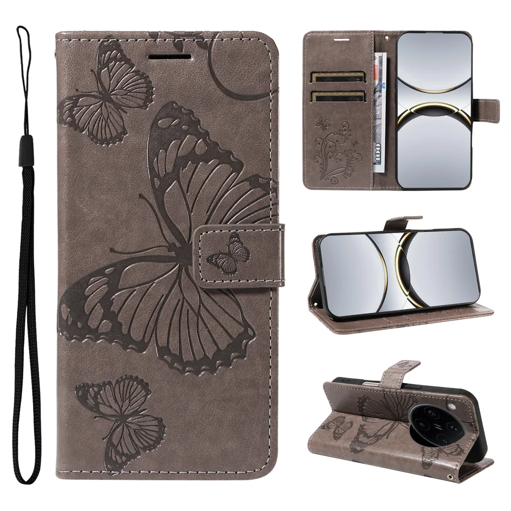 For Oppo Find X8 Pro 5G Wallet Case Floral Butterfly Imprinted Leather Phone Cover Stand -  Green-Cellmalls
