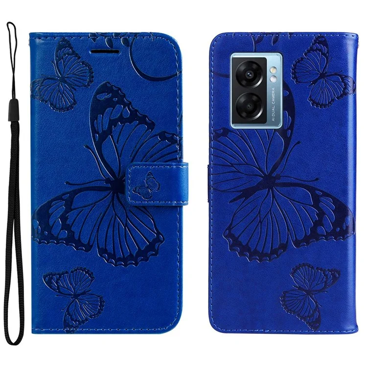 For Oppo A57 (2022) 5G / A77 5G / Realme V23 5G Case Solid Color Leather Mobile Cover Wallet Stand with Strap - Red-Cellmalls