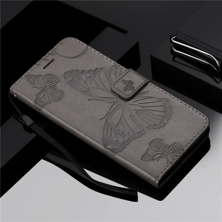 For OPPO Find X3 Neo / Reno5 Pro Plus 5G Wallet Case Floral Butterfly Imprinted Leather Phone Cover Stand - Grey-Cellmalls
