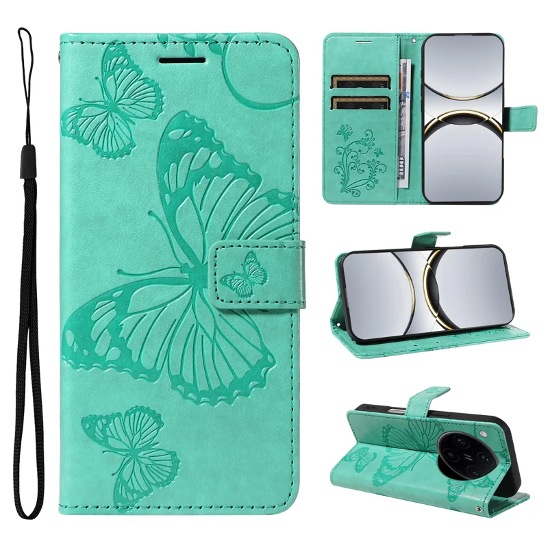For Oppo Find X8 Pro 5G Wallet Case Floral Butterfly Imprinted Leather Phone Cover Stand -  Green-Cellmalls