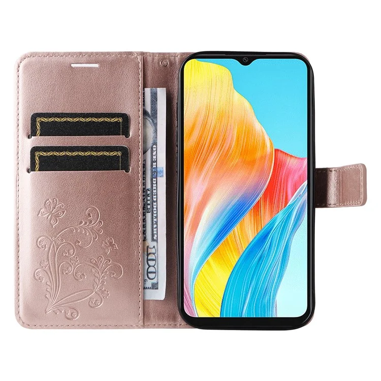 For Oppo A38 4G Wallet Case Floral Butterfly Imprinted Leather Phone Cover Stand - Rose Gold-Cellmalls