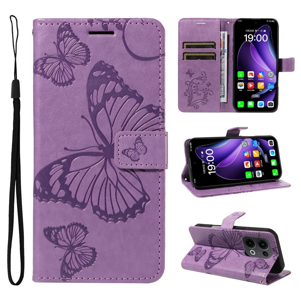 For Oppo Reno13 5G (Global) Wallet Case Floral Butterfly Imprinted Leather Phone Cover Stand -  Green-Cellmalls