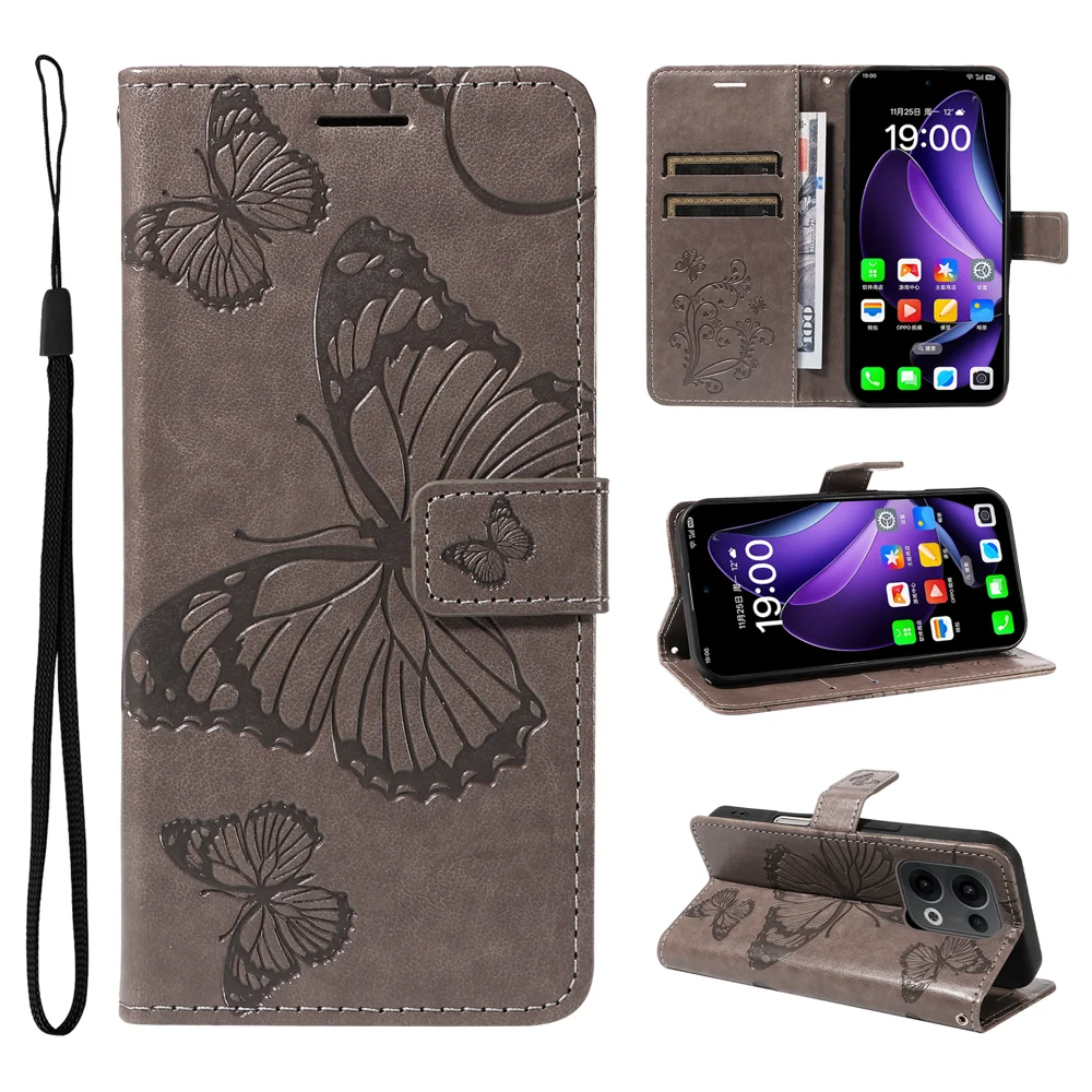 For Oppo Reno13 5G (Global) Wallet Case Floral Butterfly Imprinted Leather Phone Cover Stand -  Green-Cellmalls