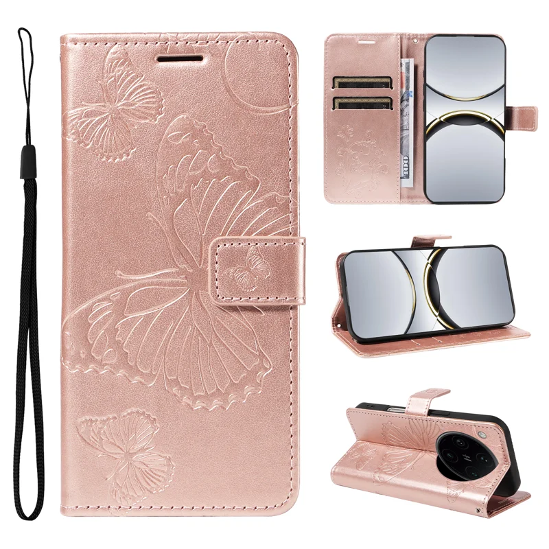 For Oppo Find X8 Pro 5G Wallet Case Floral Butterfly Imprinted Leather Phone Cover Stand -  Green-Cellmalls