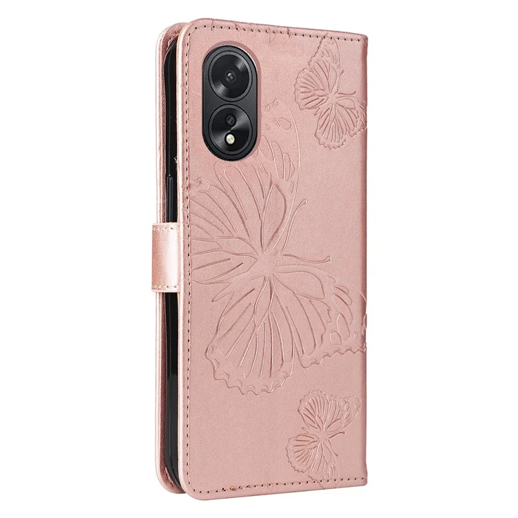 For Oppo A38 4G Wallet Case Floral Butterfly Imprinted Leather Phone Cover Stand - Rose Gold-Cellmalls