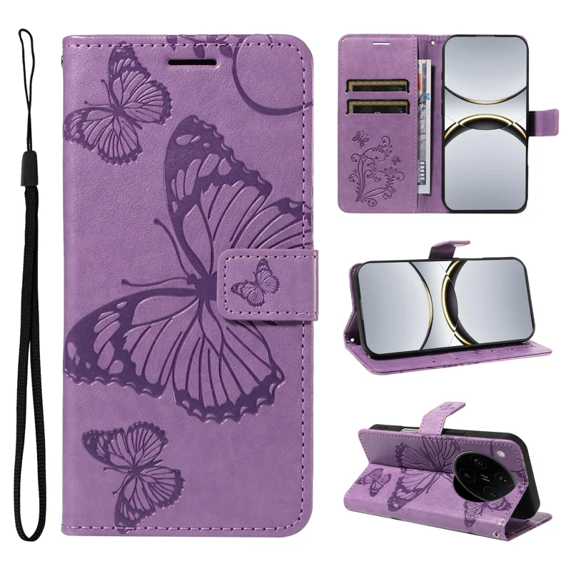 For Oppo Find X8 Pro 5G Wallet Case Floral Butterfly Imprinted Leather Phone Cover Stand -  Green-Cellmalls