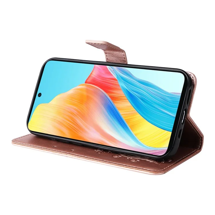 For Oppo A58 4G Wallet Case Floral Butterfly Imprinted Leather Phone Cover Stand - Rose Gold-Cellmalls