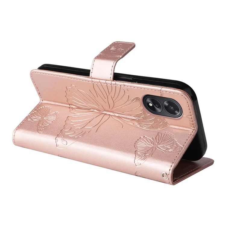 For Oppo A38 4G Wallet Case Floral Butterfly Imprinted Leather Phone Cover Stand - Rose Gold-Cellmalls