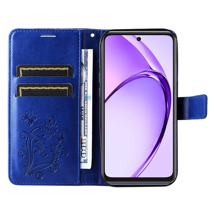 For Oppo A3x 4G / 5G (India) / A3 4G / 5G / A60 5G / A40 4G / A40M 4G Wallet Case Floral Butterfly Imprinted Leather Phone Cover Stand - Blue-Cellmalls