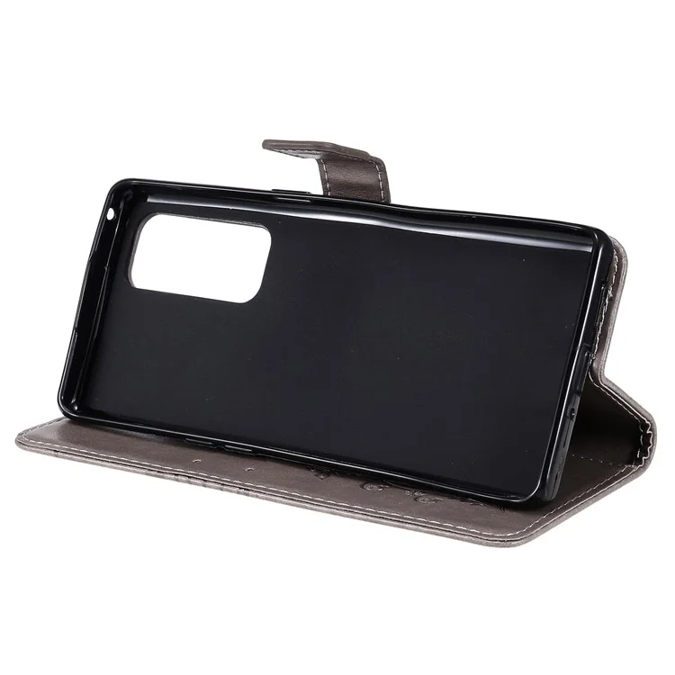 For OPPO Find X3 Neo / Reno5 Pro Plus 5G Wallet Case Floral Butterfly Imprinted Leather Phone Cover Stand - Grey-Cellmalls