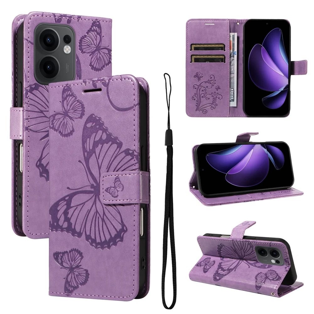 For Oppo Reno13 F 5G Wallet Case Floral Butterfly Imprinted Leather Phone Cover Stand -  Green-Cellmalls