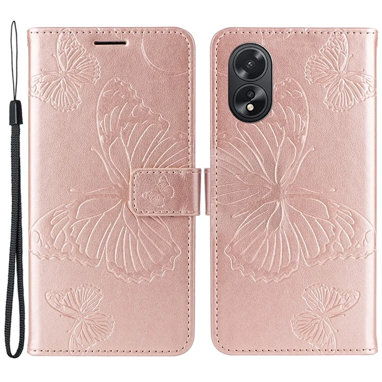For Oppo A38 4G Wallet Case Floral Butterfly Imprinted Leather Phone Cover Stand - Rose Gold-Cellmalls