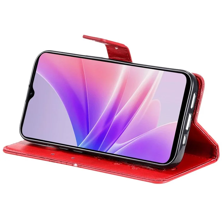 For Oppo A57 (2022) 5G / A77 5G / Realme V23 5G Case Solid Color Leather Mobile Cover Wallet Stand with Strap - Red-Cellmalls