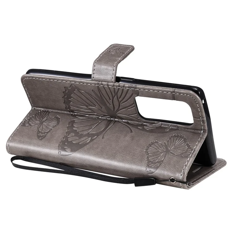 For OPPO Find X3 Neo / Reno5 Pro Plus 5G Wallet Case Floral Butterfly Imprinted Leather Phone Cover Stand - Grey-Cellmalls