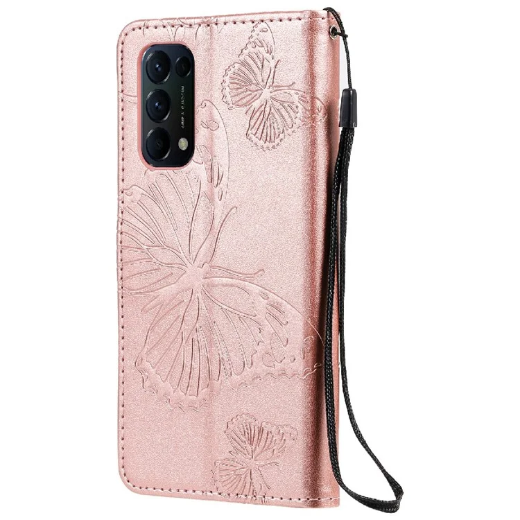 For Oppo Reno5 4G / 5G / Reno5 K / Find X3 Lite Wallet Case Floral Butterfly Imprinted Leather Phone Cover Stand - Rose Gold-Cellmalls