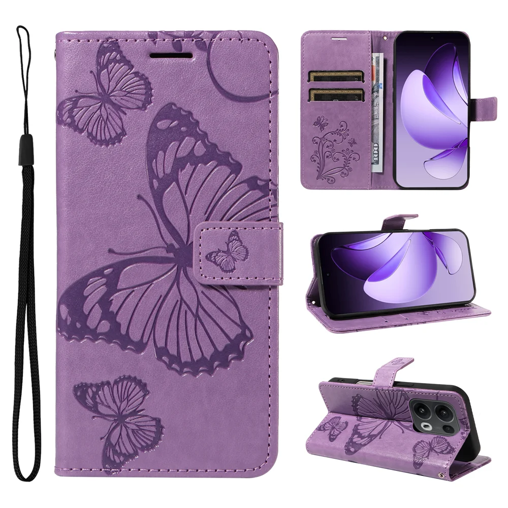 For Oppo Reno13 Pro 5G Wallet Case Floral Butterfly Imprinted Leather Phone Cover Stand -  Green-Cellmalls