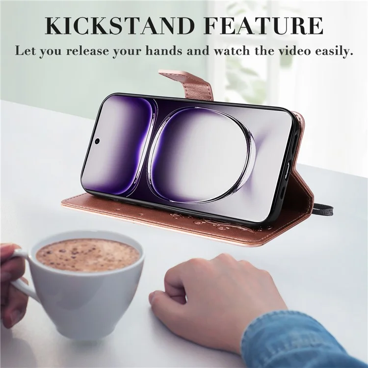 For Oppo Reno12 5G (Global) Wallet Case Floral Butterfly Imprinted Leather Phone Cover Stand - Rose Gold-Cellmalls