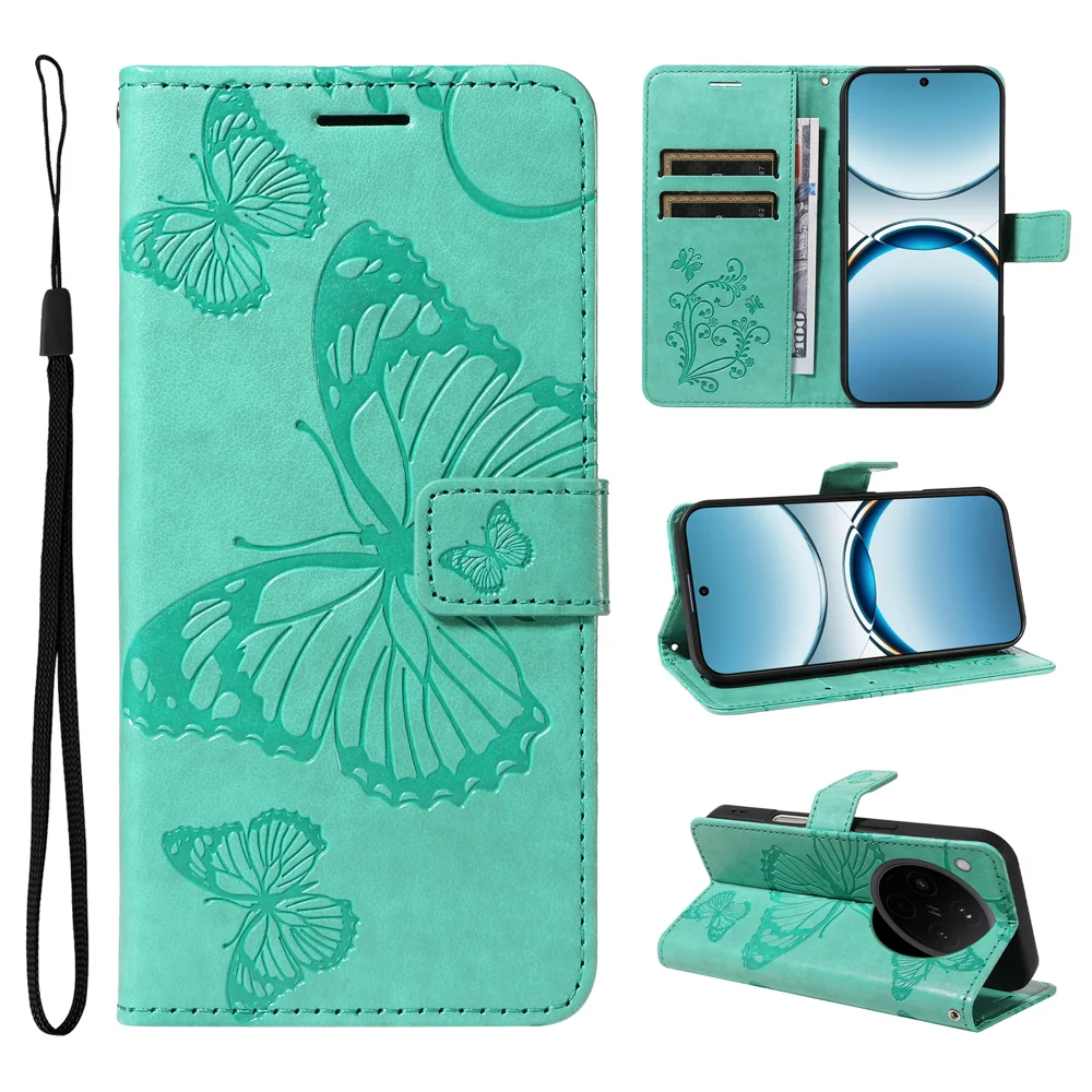 For Oppo Find X8 5G Wallet Case Floral Butterfly Imprinted Leather Phone Cover Stand -  Green-Cellmalls