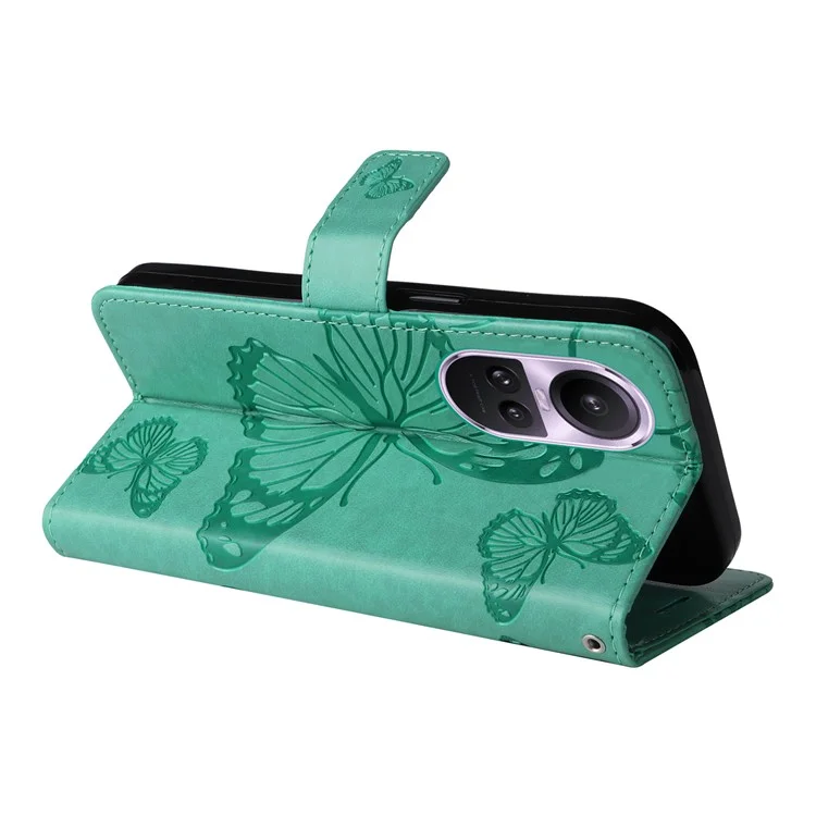 For Oppo Reno10 5G (Global) / Reno10 Pro 5G (Global) Wallet Case Floral Butterfly Imprinted Leather Phone Cover Stand - Green-Cellmalls