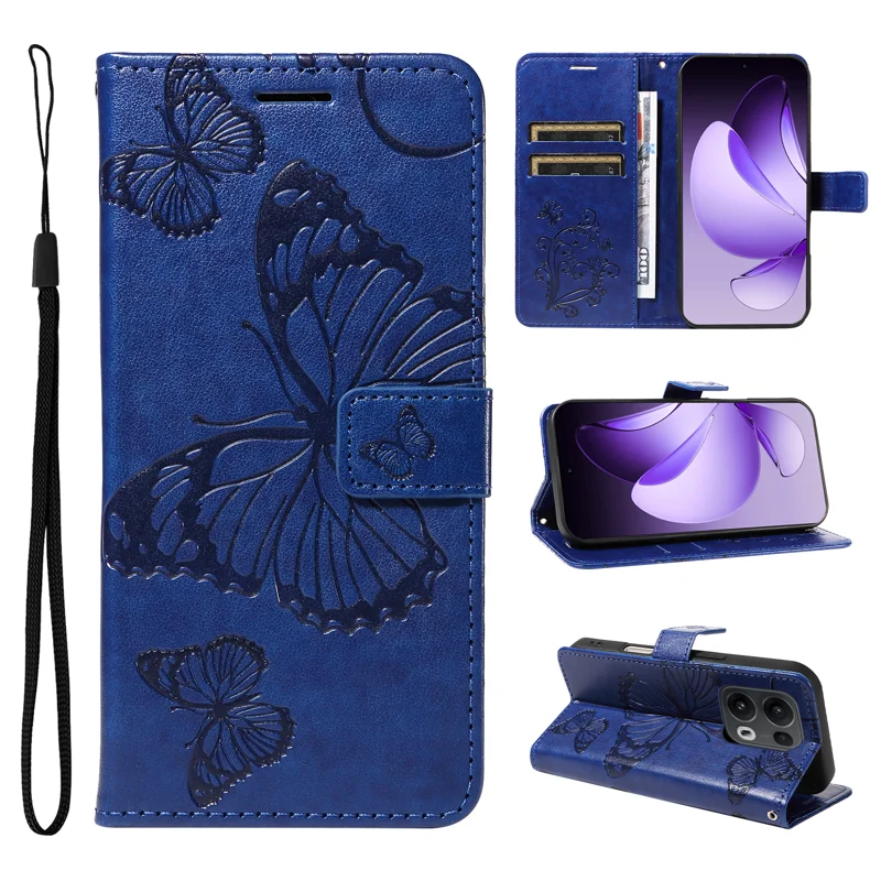 For Oppo Reno13 Pro 5G Wallet Case Floral Butterfly Imprinted Leather Phone Cover Stand -  Green-Cellmalls