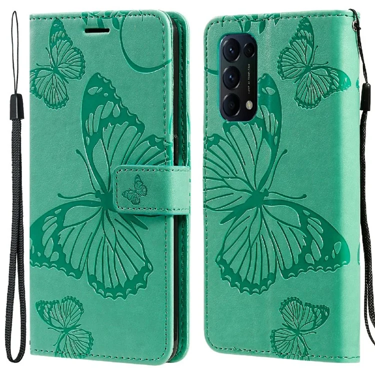 For Oppo Reno5 4G / 5G / Reno5 K / Find X3 Lite Wallet Case Floral Butterfly Imprinted Leather Phone Cover Stand - Rose Gold-Cellmalls