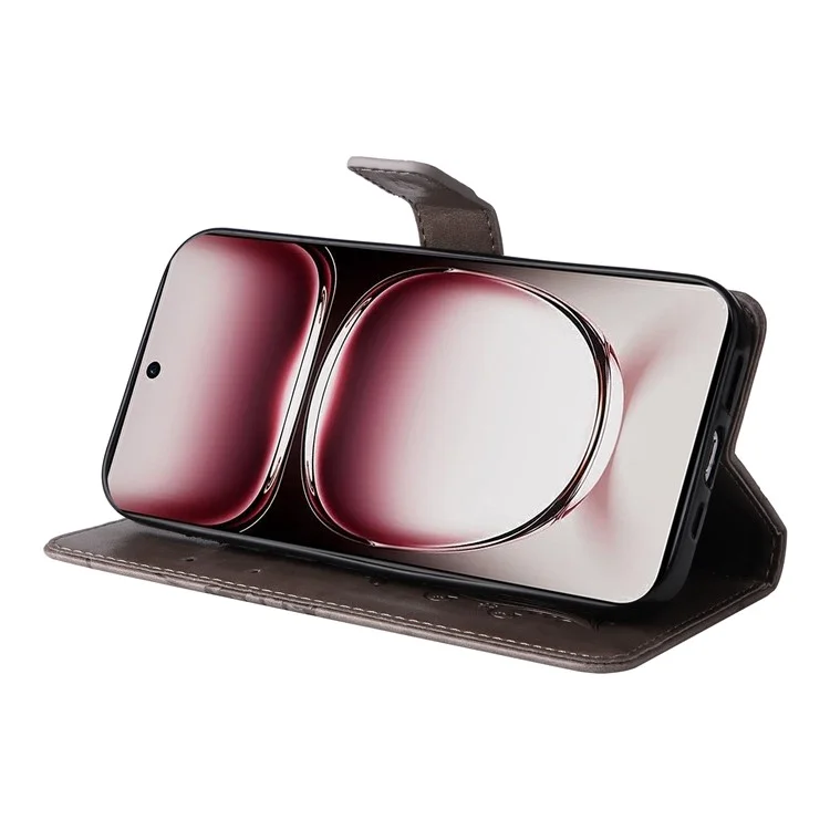 For Oppo Reno12 Pro 5G (Global) / (China) Wallet Case Floral Butterfly Imprinted Leather Phone Cover Stand - Grey-Cellmalls