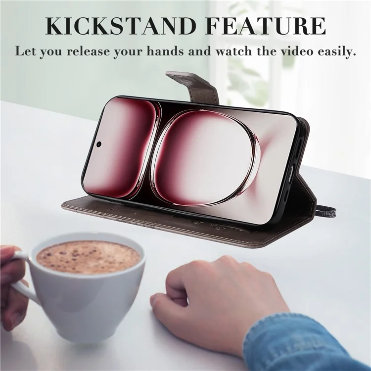 For Oppo Reno12 Pro 5G (Global) / (China) Wallet Case Floral Butterfly Imprinted Leather Phone Cover Stand - Grey-Cellmalls