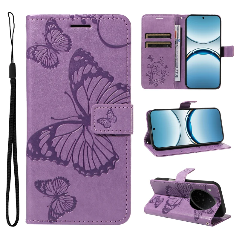 For Oppo Find X8 5G Wallet Case Floral Butterfly Imprinted Leather Phone Cover Stand -  Green-Cellmalls