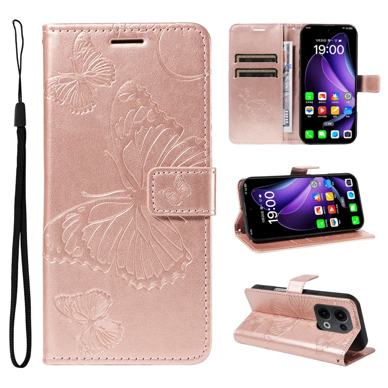 For Oppo Reno13 5G (Global) Wallet Case Floral Butterfly Imprinted Leather Phone Cover Stand -  Green-Cellmalls