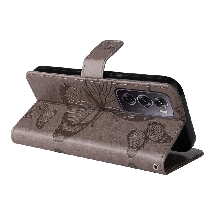 For Oppo Reno12 Pro 5G (Global) / (China) Wallet Case Floral Butterfly Imprinted Leather Phone Cover Stand - Grey-Cellmalls