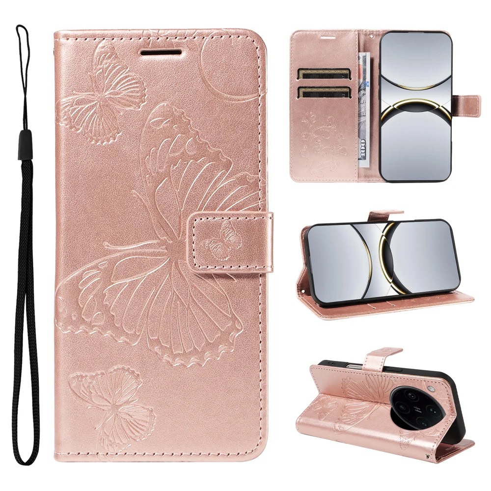 For Oppo Find X8 Pro 5G Wallet Case Floral Butterfly Imprinted Leather Phone Cover Stand -  Green-Cellmalls