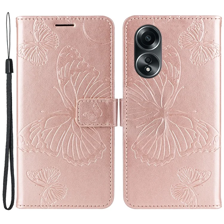 For Oppo A58 4G Wallet Case Floral Butterfly Imprinted Leather Phone Cover Stand - Rose Gold-Cellmalls