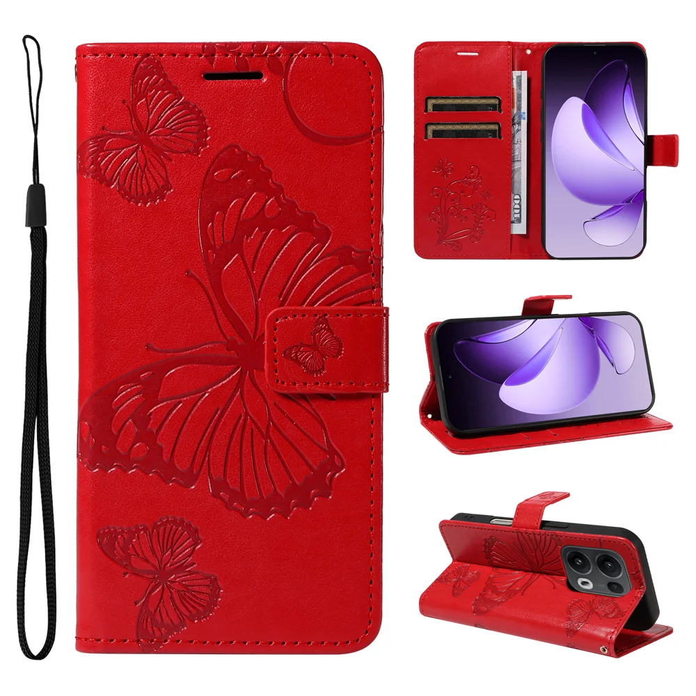 For Oppo Reno13 Pro 5G Wallet Case Floral Butterfly Imprinted Leather Phone Cover Stand -  Green-Cellmalls