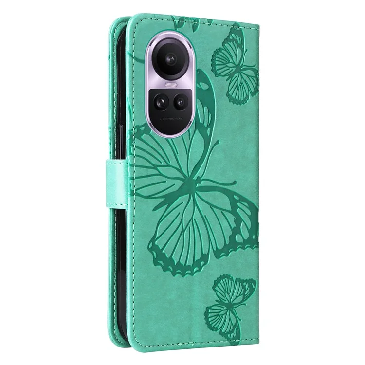 For Oppo Reno10 5G (Global) / Reno10 Pro 5G (Global) Wallet Case Floral Butterfly Imprinted Leather Phone Cover Stand - Green-Cellmalls