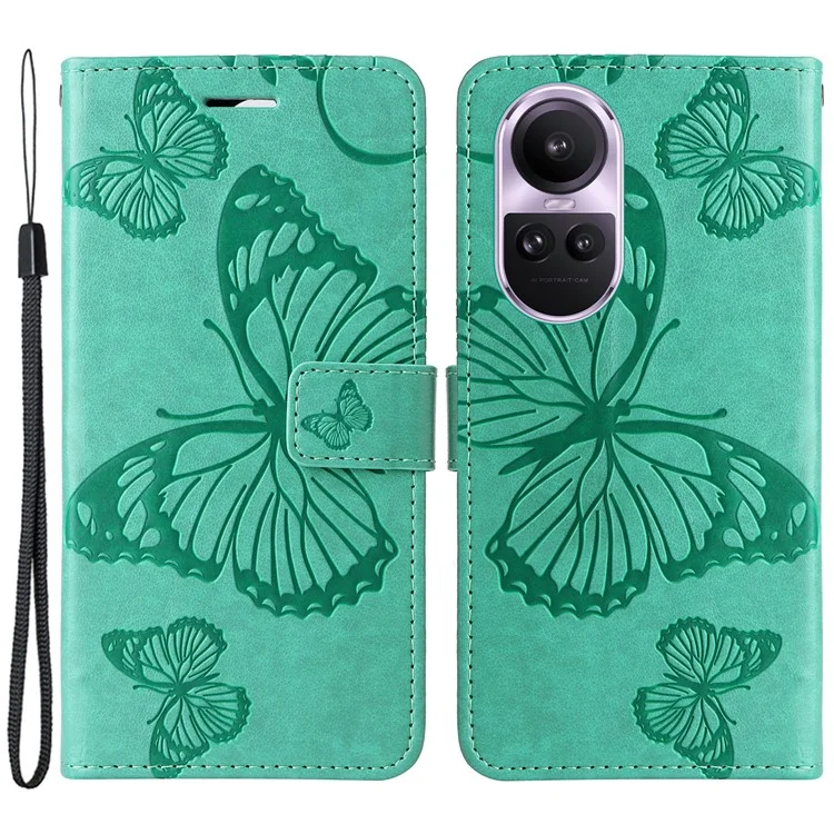 For Oppo Reno10 5G (Global) / Reno10 Pro 5G (Global) Wallet Case Floral Butterfly Imprinted Leather Phone Cover Stand - Green-Cellmalls