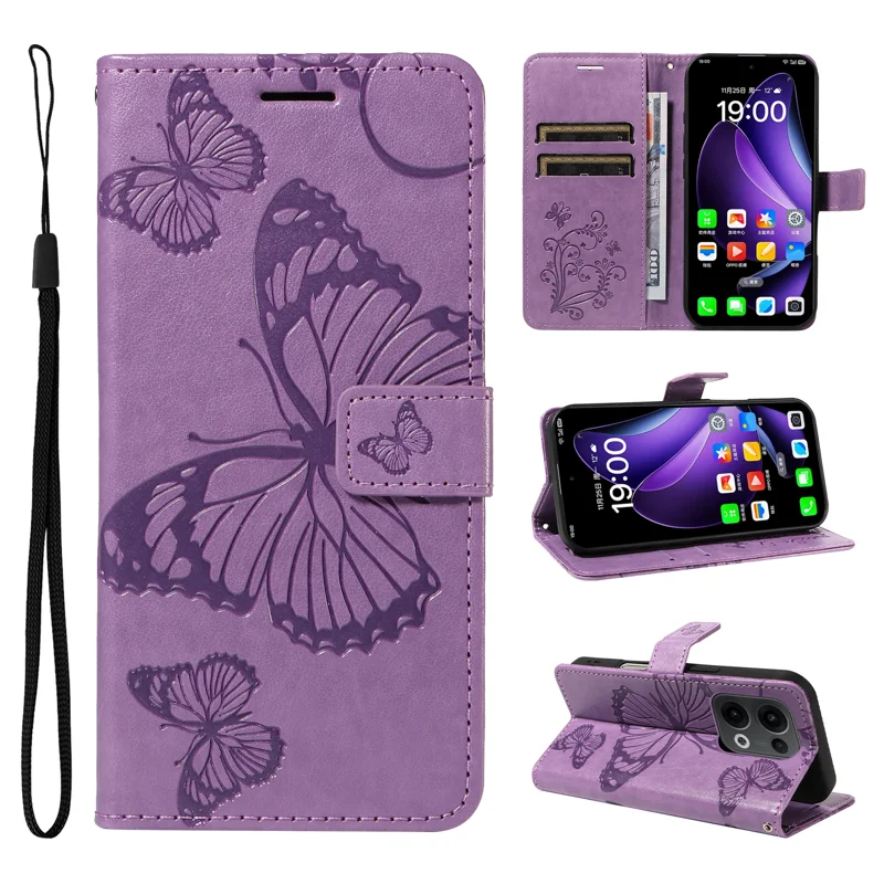For Oppo Reno13 5G (Global) Wallet Case Floral Butterfly Imprinted Leather Phone Cover Stand -  Green-Cellmalls