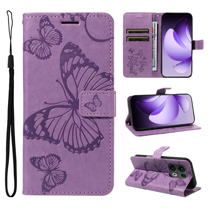 For Oppo Reno13 Pro 5G Wallet Case Floral Butterfly Imprinted Leather Phone Cover Stand -  Green-Cellmalls