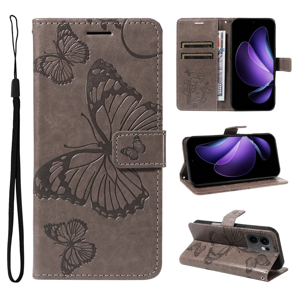 For Oppo Reno13 F 5G Wallet Case Floral Butterfly Imprinted Leather Phone Cover Stand -  Green-Cellmalls