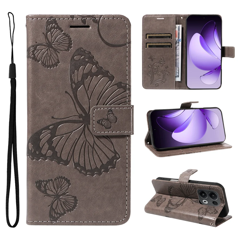 For Oppo Reno13 Pro 5G Wallet Case Floral Butterfly Imprinted Leather Phone Cover Stand -  Green-Cellmalls