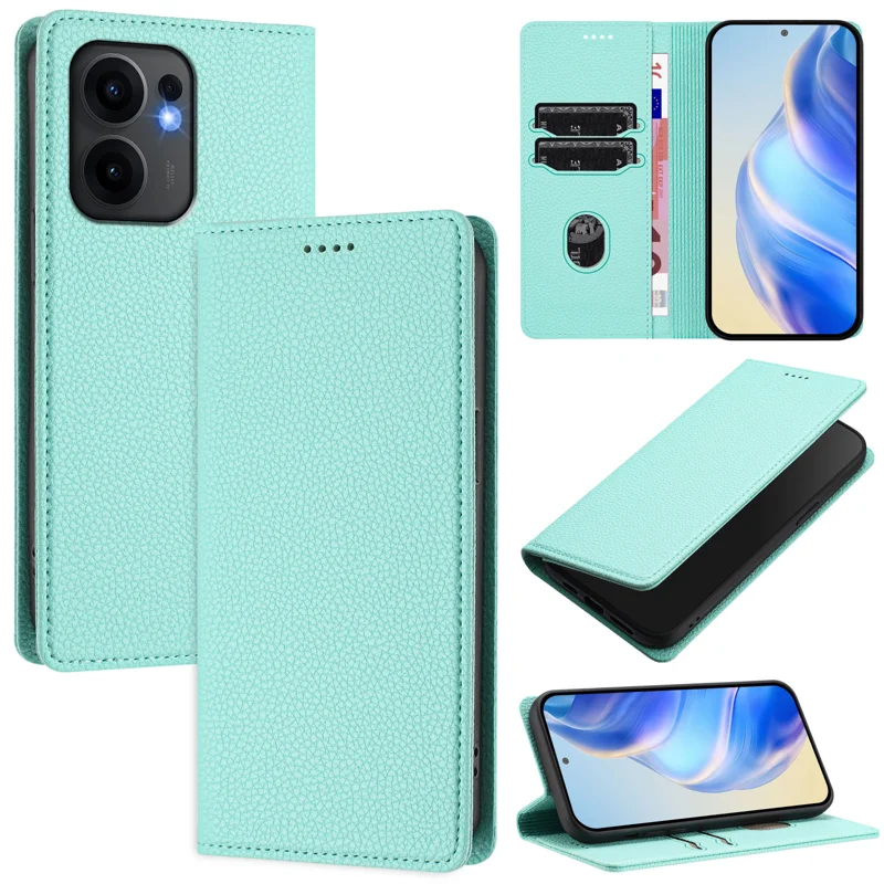 For Oppo Reno13 F 5G Wallet Case RFID Blocking Litchi Texture Leather Mobile Cover - Mint Green-Cellmalls