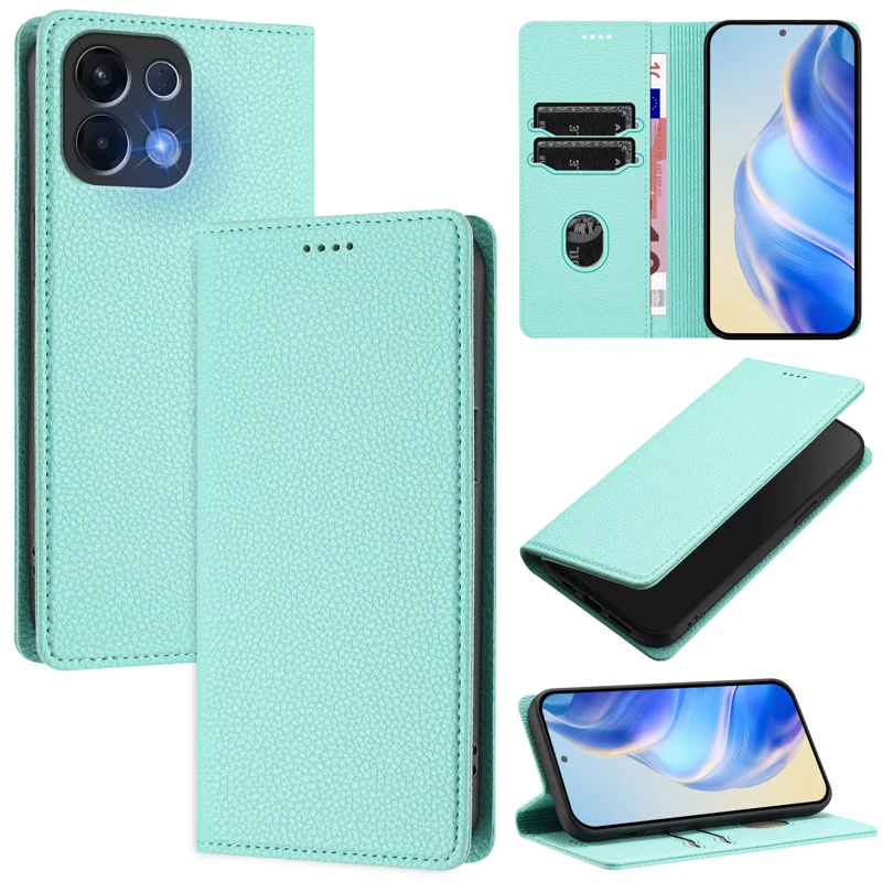 For Oppo K13 5G Wallet Case RFID Blocking Litchi Texture Leather Mobile Cover - Mint Green-Cellmalls