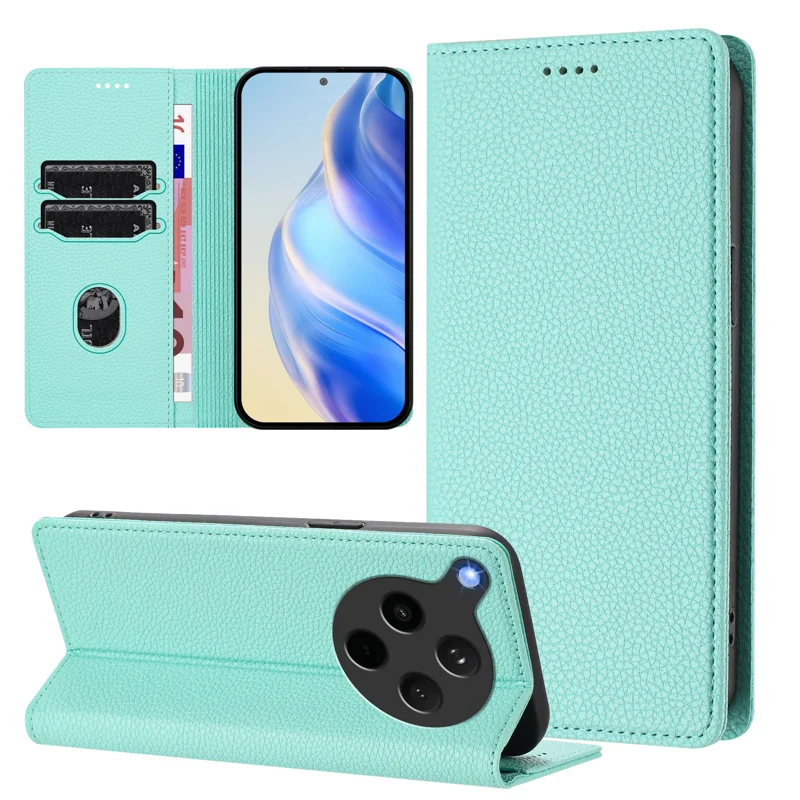 For Oppo Find X8s+ 5G Wallet Case RFID Blocking Litchi Texture Leather Mobile Cover - Mint Green-Cellmalls