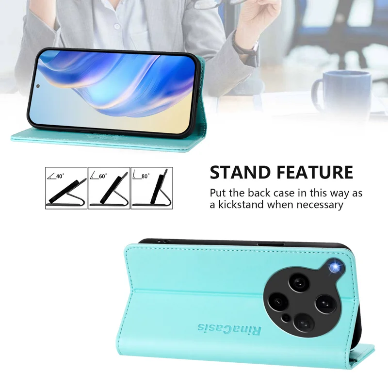 For Oppo Find X8 Ultra 5G Leather Case RINACASIS RC01 Phone Cover with RFID Blocking Wallet Stand - Mint Green-Cellmalls