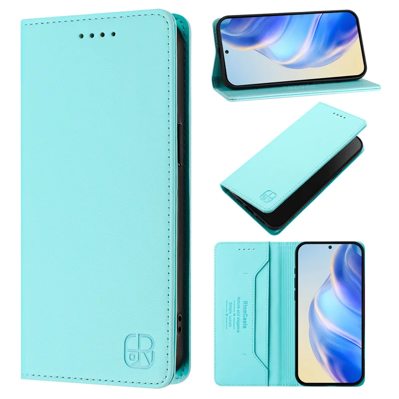 For Oppo Find X8 Ultra 5G Leather Case RINACASIS RC01 Phone Cover with RFID Blocking Wallet Stand - Mint Green-Cellmalls